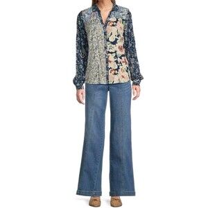 Nurture Westbound Patchwork Floral Button Up Down Shirt Womens Plus Size 3X Boho